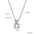 Detaillierte Maße der Edelstahlkette mit 7x12mm rundem weißem Kristallanhänger - Runder Klarer Zirkonia Silber Stil (NE2B200AS)