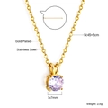 Detail view of gold-plated stainless steel chain with a 7x7mm purple round zircon pendant - Round Purple Zirconia Gold Style (NE2B200CG)