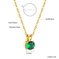 Macro shot of 18K gold plated stainless steel necklace with green zircon pendant - Round Green Zirconia Gold Style (NE2B200JG)