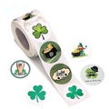 Rouleau d'autocollants ronds de la Saint-Patrick avec trèfles et lutins festifs - Style Lutin Trèfle Saint-Patrick (A)