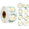 Rouleau de 8 étiquettes fleuries de remerciement dorées pour emballage cadeau et scellage - Petit Diamètre / Série Flore et Verdure (A)