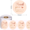 Autocollants roses dorés Thank You étiquettes adhésives rondes de 3,8 cm pour emballage - 1.5 pouce/38mm (500 pièces/rouleau) / Bronzage Rose (A)