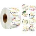8 autocollants Thank You floraux dorés en rouleau pour emballages cadeaux - 8 Motifs Floraux Assortis (A) / 1 pouce (25mm)