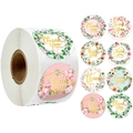 Rolle mit 8 floralen Goldfolien-Dankeschön-Etiketten für Geschenkverpackungen - 1 Zoll (25mm) / Aquarell Floral Stil A