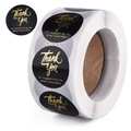 Roll of black matte round stickers with gold foil Thank You for Your Order calligraphy - 1 Design