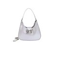Silver metallic half-moon underarm bag with decorative bow buckle and chain strap - Silver
