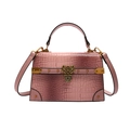 Vintage pink crocodile pattern handbag with antique bronze metal hardware and top handle - Pink