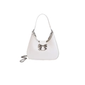 Elegant white semi-circle shoulder bag with silver bow hardware and metal chain strap - White
