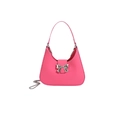 Sac hobo rose avec nœud en métal argenté et bandoulière en chaîne amovible - Rose rosé