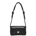 Borsa baguette nera classica in pelle goffrata coccodrillo con fibbia in metallo dorato - Stampa coccodrillo nera