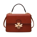 Borsa in ecopelle martellata con fibbia a forma di ape dorata e decorazioni di perle - Marrone