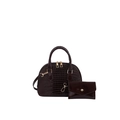 Dark reddish brown shell bag set with crocodile pattern and gold hardware - Brown