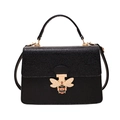 Elegante borsa a tracolla nera con chiusura a ape dorata e dettagli in perla - Nero