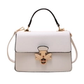 Borsa a mano bianca con grana con chiusura a ape dorata decorata con perle e pietre - Bianco