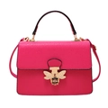 Rosarote Handtasche mit Litschi-Muster, goldener Bienenschnalle und Perlenbesatz - Rosenrosa