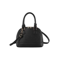 Schwarze Muscheltasche mit Litschi-Struktur, goldenen Metalldetails und Trageriemen - Schwarz