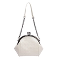 Cream woven shell crossbody bag with metal chain strap and retro kiss-lock closure - Off White