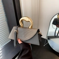 Chic grey handbag with faux crocodile flap and irregular gold metal handle for women - Gray