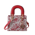 Retro embroidered tote bag with red butterfly patterns and gold heart pendant - Red Butterfly