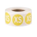 Gros plan d'étiquettes de taille XS jaunes rondes de 1 pouce pour vêtements en rouleau - Lettre C / 1 pouce (25mm)