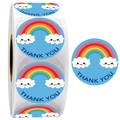 Rotolo di etichette blu grazie con arcobaleno e nuvole per confezioni regalo - 1 Pollice / 500 Pezzi Per Rotolo / Celeste (A)