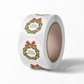 Rolle Weihnachtsaufkleber mit Kranzmotiv und rotem Merry Christmas Schriftzug - 1 Zoll (25mm) / Rote Schleife Kranz Design (E)