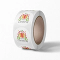 Rolle roter Merry Christmas Schneeflocken Aufkleber mit Geschenk- und Sternmustern - 1 Zoll / Rot Grüne Linien Geschenkbox Merry Christmas Stil