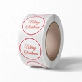 Rolle roter Merry Christmas Aufkleber oval auf weißem Grund für Weihnachtsverpackungen - 1 Zoll / Roter Doppelkreis Merry Christmas Stil