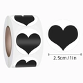 Roll of white round stickers featuring black heart patterns with 2.5cm diameter size detail - Heart Pattern (A)
