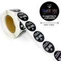 1-inch black and silver holographic Thank You stickers roll for small business packaging - Black with Silver Holographic Text / Diameter 25mm