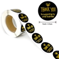 1 inch black and gold Thank You stickers roll for small business gift packaging - Black With Gold Text / Diameter 25mm
