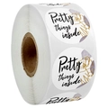 Rolle mit Pretty Things Inside Geschenkaufklebern, Goldblumen und lila Aquarell - Violettes Aquarell-Blumendesign (A) / 1 Zoll (25mm)