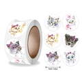 500pcs roll of cute watercolor cat stickers with sunglasses for kids reward labels - Cute Watercolor Cats Style (C)