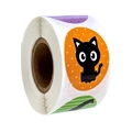 Rotolo di adesivi di Halloween con gatto nero su sfondo arancione a pois - Piccolo