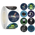 Rouleau de 8 autocollants et étiquettes ronds d'Halloween avec motifs de dessins animés - 1 pouce (25mm) / Comme indiqué