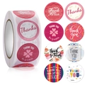 Rotolo di 8 adesivi floreali Thank You con cuori rosa e motivi botanici per regali - Taglia Standard / Stile Testo Semplice Rosa (Modello B)