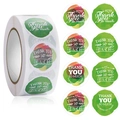 Rotolo di 8 adesivi di ringraziamento floreali rossi per confezioni regalo e sigilli - Taglia Standard / Stile Acquerello Verde Fresco (Modello C)