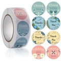 Floral Thank You stickers roll with 8 unique botanical patterns and pastel colors - Style B / 1 inch (25mm)