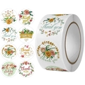 Floral Thank You stickers roll with 8 unique pink and green botanical pattern designs - 8 Floral Designs (500 Pcs/Roll) / Diameter 25mm/1 Inch
