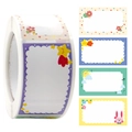 Rouleau de 4 étiquettes autocollantes colorées d'animaux mignons pour enfants et école - Style B (Bordures de Fleurs et de Nature)
