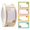 Détail de quatre étiquettes autocollantes animaux pour enfants sur un rouleau de stickers - Style D (Thème des Animaux de la Forêt)