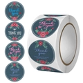 Florale dunkelblaue Dankeschön-Aufkleber Rolle für kleine Geschäfts-Geschenkverpackungen - 1 Zoll (25mm) / 500 Blatt/Rolle