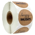 Roll of kraft paper Happy Holidays stickers with pet paw design for gift wrapping - 1 Inch / 500 Sheets (Roll) / Kraft Paper Color