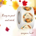Rouleau de 500 autocollants citrouille Happy Thanksgiving avec design facile à décoller - 1,5 pouce (38mm) / Comme indiqué