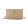 Minimalist light brown crossbody bag with cross-grain leather texture and gold chain strap - Khaki