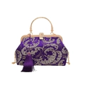 Sac à main violet élégant style chinois avec broderie dorée et gland en soie - Violet