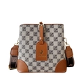 Bolso bucket retro L&XING con monograma de tablero de ajedrez y correa ancha tejida - Cuadros Marrones