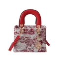 Mini-Canvas-Tasche mit rotem Toile-de-Jouy-Muster, Ledergriffen und Herz-Anhänger - Tiger Rot