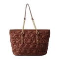 Borsa tote trapuntata marrone con texture a bolle e tracolla a catena dorata - Marrone