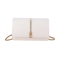 Minimalist creamy white crossbody bag with cross-grain leather and golden chain - White